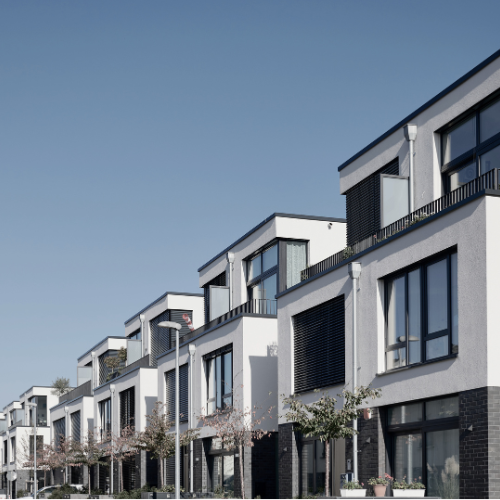 Neat and orderly row of townhomes
